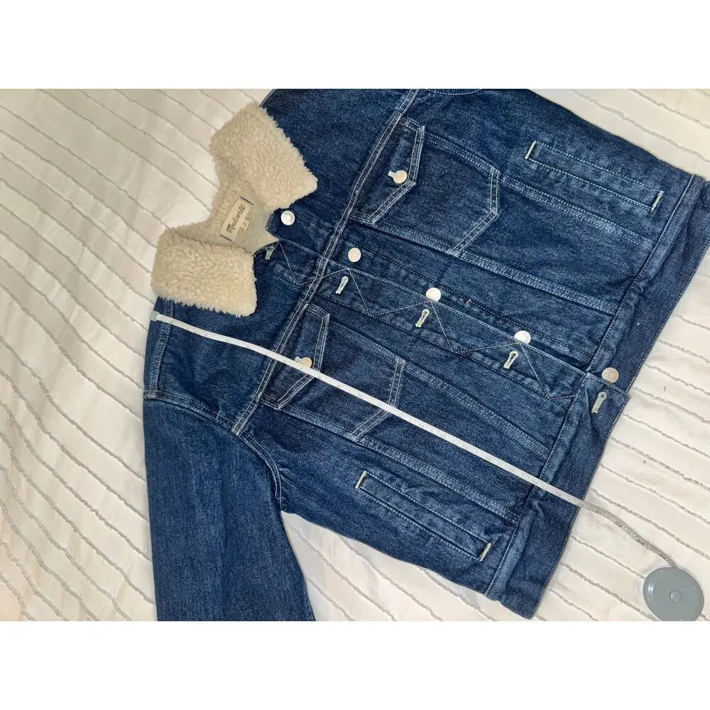 Madewell Cropped Sherpa Denim Trucker Jacket Medium Oversized Western Americana - Picture 6 of 16